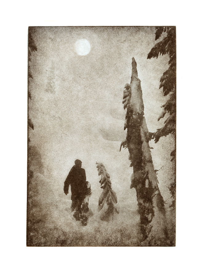 Nils Arvidsson hiking in Shandyland. Bromoil print on Ilford Fb 30x40cm. From serial work of 2011.