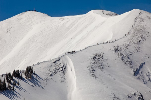 Hiking up the Highlands Bowl. | Photo: Aspen/Snowmass Jeremy Swanson