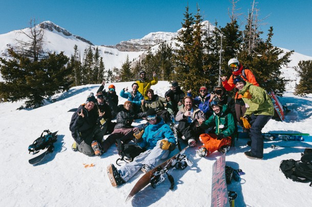 The group atop the Four Pines area getting ready to drop in. Photo: Kyle McCoy