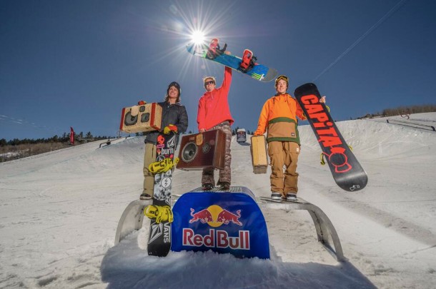 Red Bull Double Pipe podium: (L-R) Arthur Longo, Taylor Gold, Chase Josey | Photo: Red Bull
