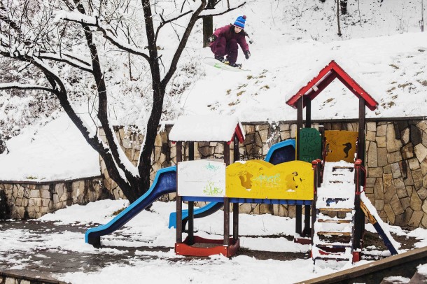 Mark Goodall gaping the playground in the town of Smolyan. Photo: Mihail Novakov