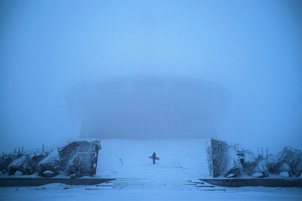 Risto in the mist next to the Buzludzha Monument. Photo: Mihail Novakov