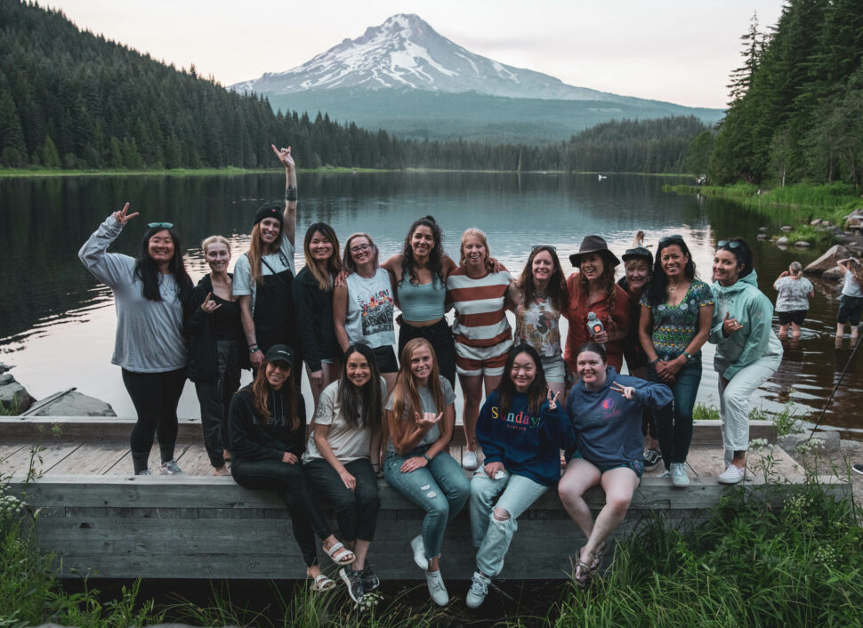 BTBounds at Lake Trillum in front of Mount Hood