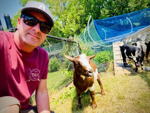 Pat Morgan and Rodney the goat at Mountain Creek, NJ