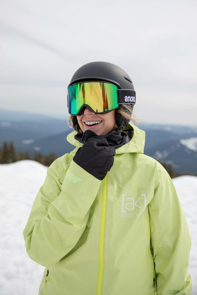 Kelsey Boyer in a snowboard helmet and goggles