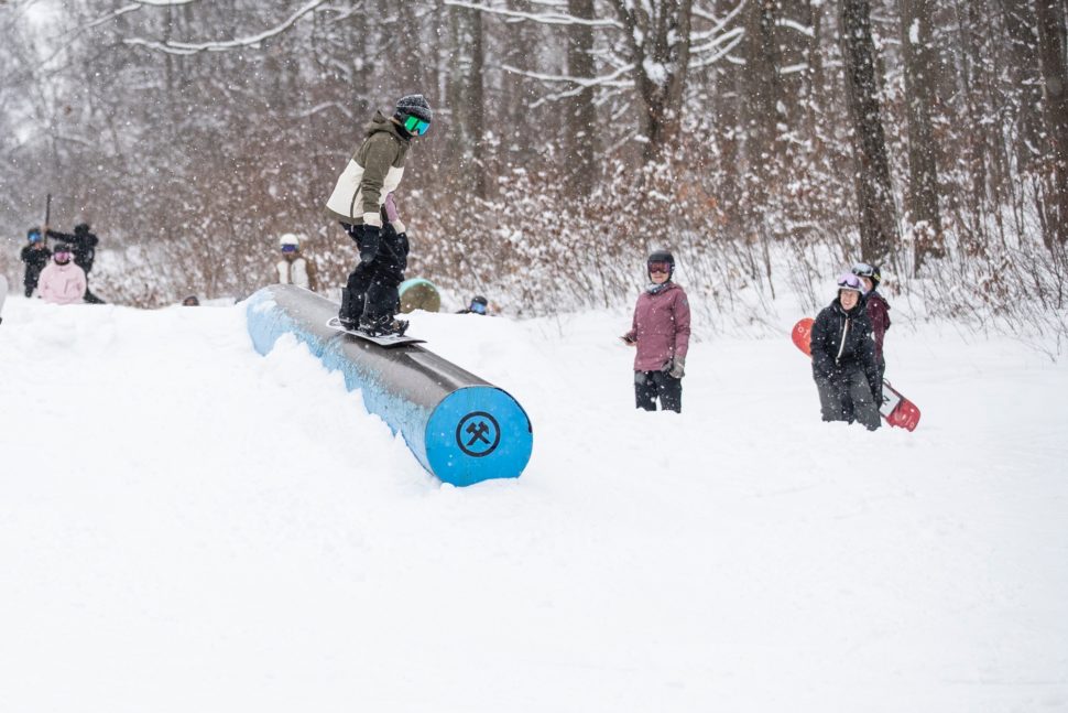 Micah Anderson rides a tube at BTBounds Women's Snowboard Camp at Mountain Creek