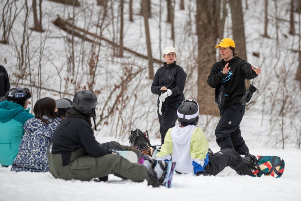 Christine Savage and Kelsey Boyer coach at BTBounds Women's Snowboard Camp at Mountain Creek