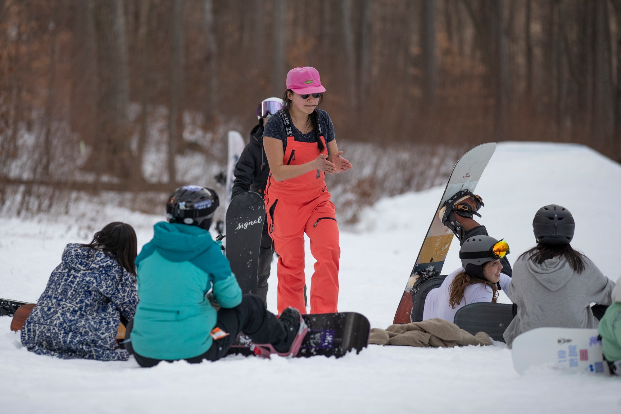 Alice Gong coaches at BTBounds Women's Snowboard Camp at Mountain Creek